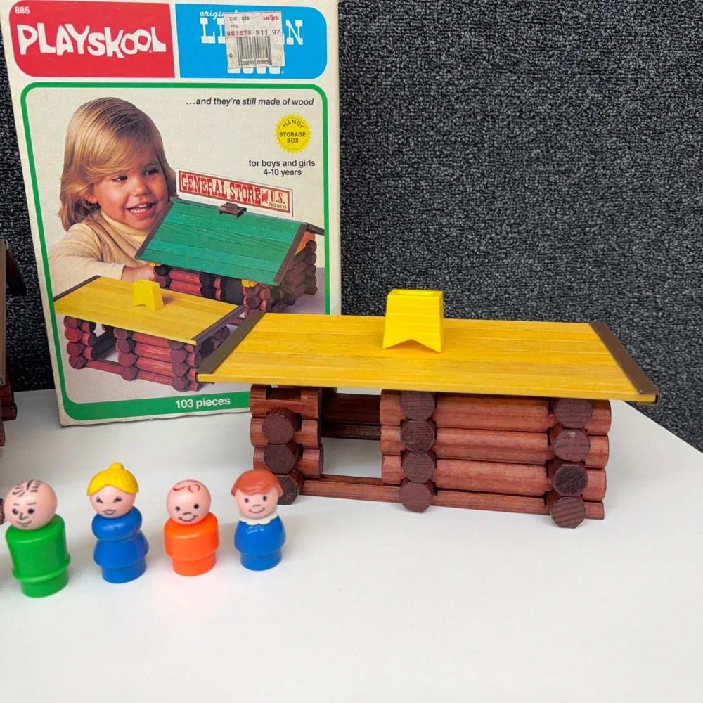 Vintage Playskool Lincoln Logs General Store Post Office Wood Building Set 885